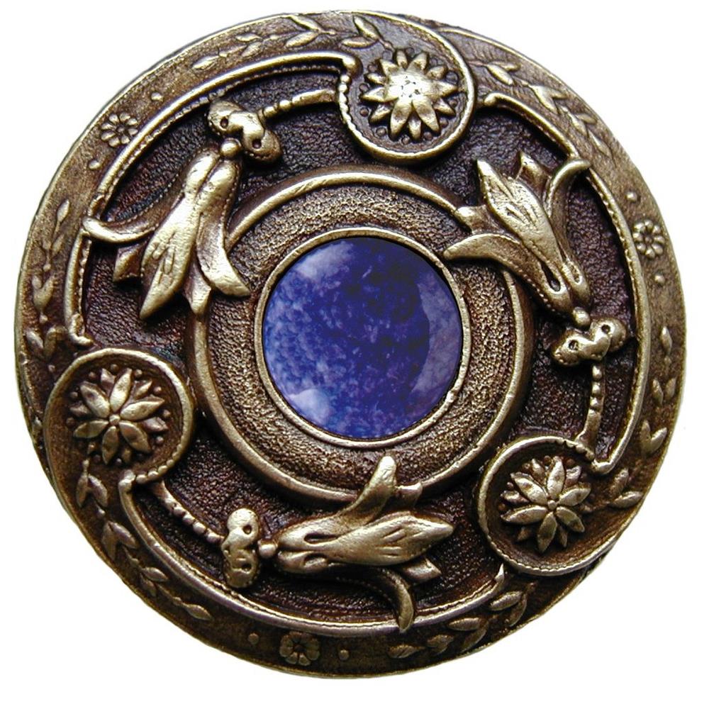 Notting Hill NHK-161-AB-BS Jeweled Lily Knob Antique Brass/Blue Sodalite natural stone